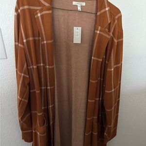 Maurices Rust Plaid Open Cardigan with Cream Windowpane